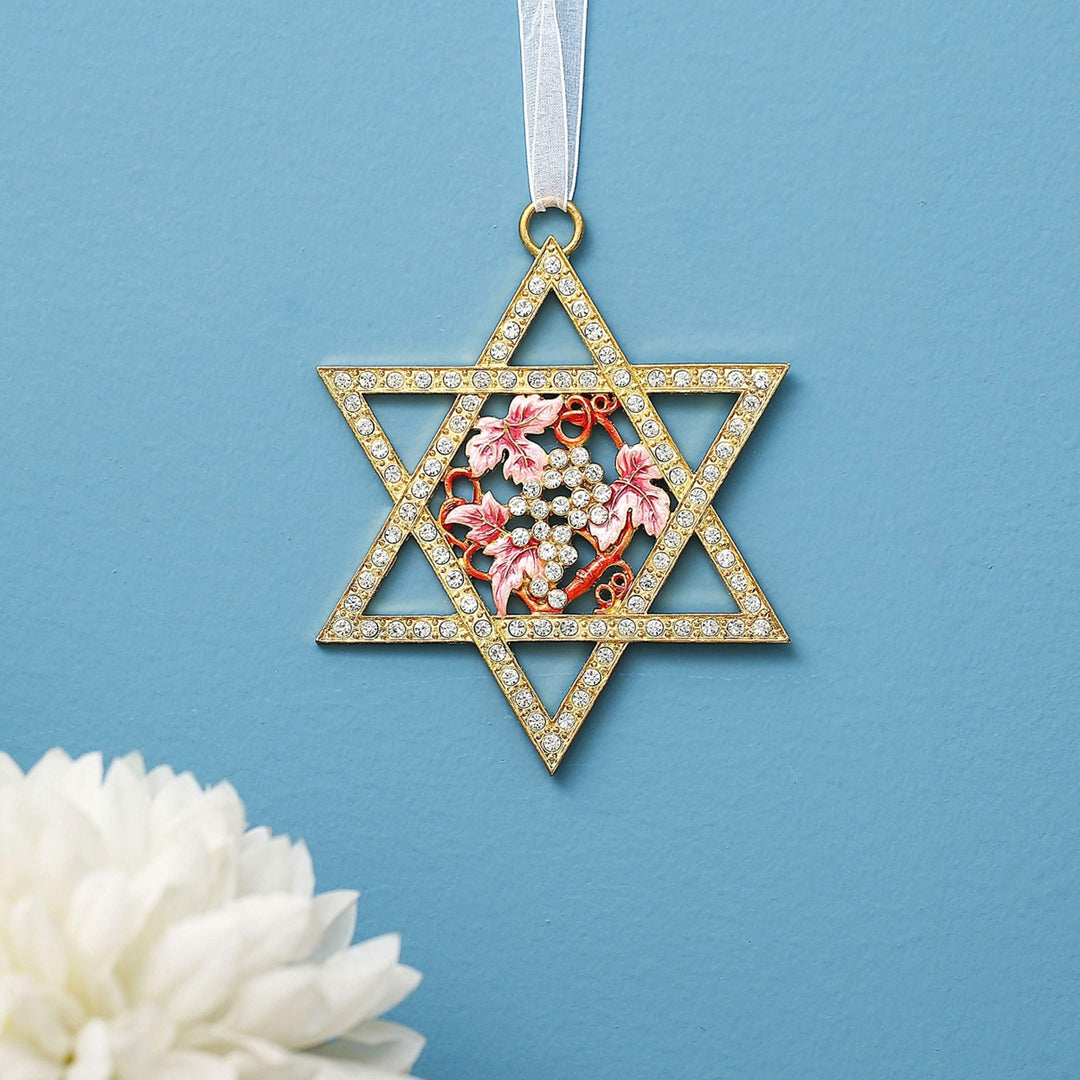 Matashi Traditional Star of David Hanging Ornament (Pewter) Classic Gold-Plated Home Decoration Hand-Painted Pink, Red Image 5