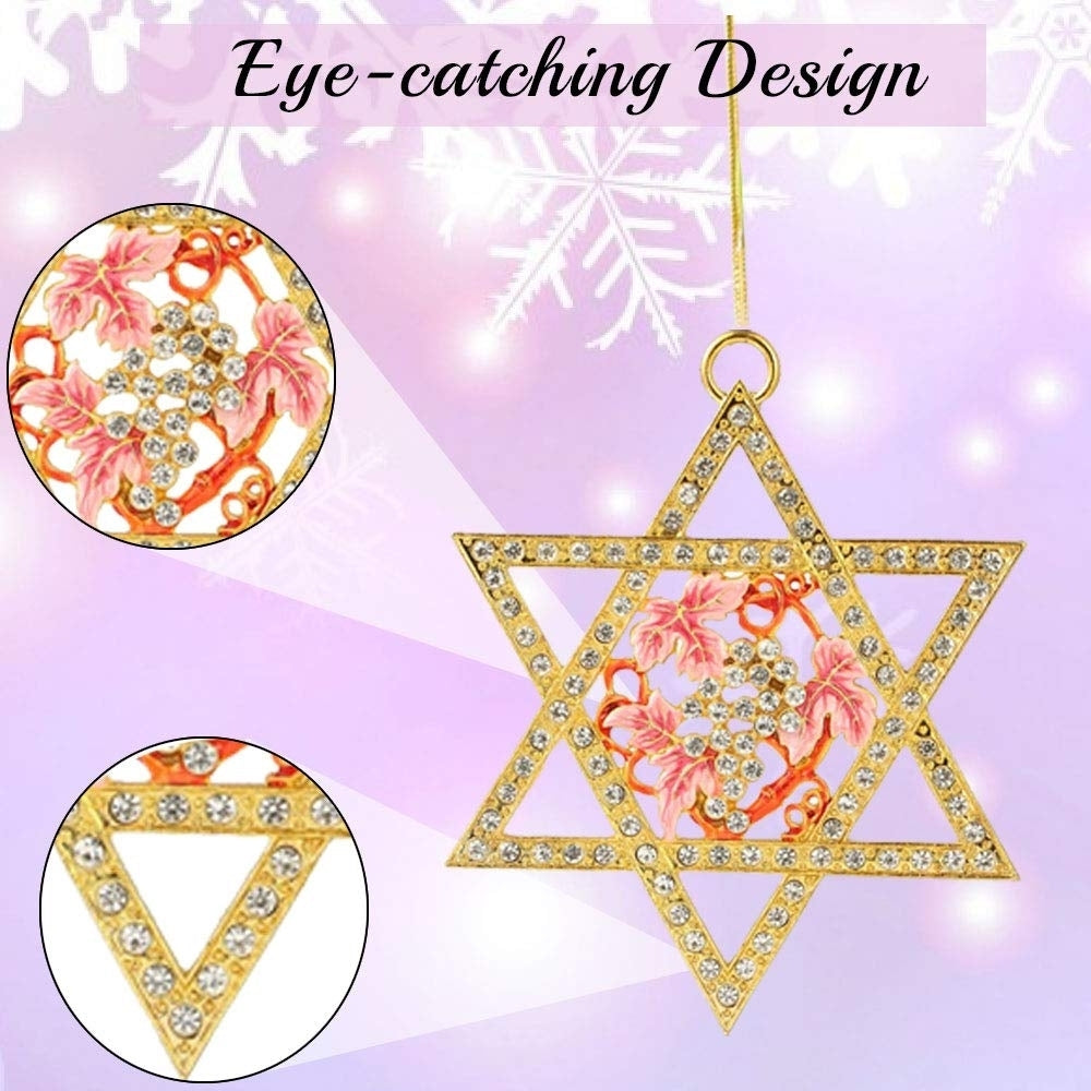 Matashi Traditional Star of David Hanging Ornament (Pewter) Classic Gold-Plated Home Decoration Hand-Painted Pink, Red Image 6