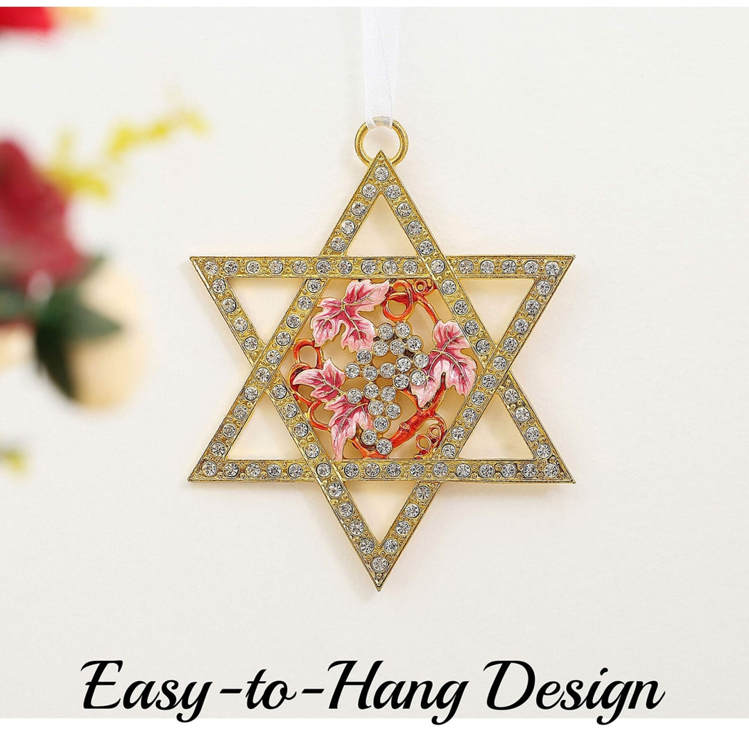 Matashi Traditional Star of David Hanging Ornament (Pewter) Classic Gold-Plated Home Decoration Hand-Painted Pink, Red Image 7