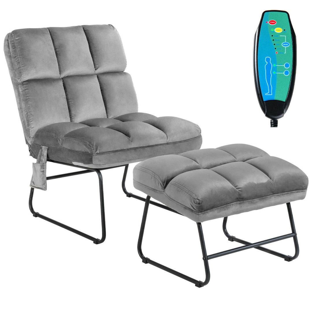 Electric Massage Chair Vibrating Velvet Sofa w/Ottoman and Remote Control Gray Image 1