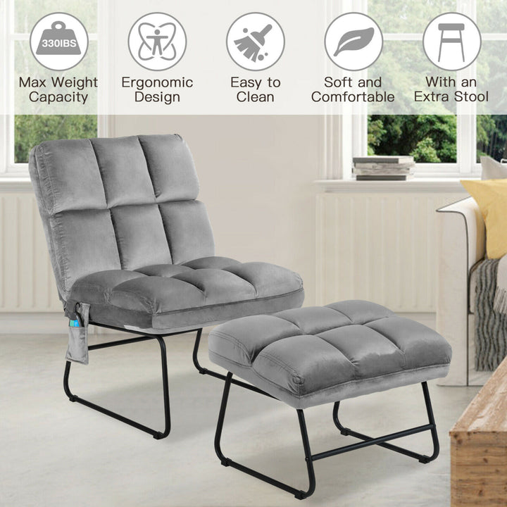 Electric Massage Chair Vibrating Velvet Sofa w/Ottoman and Remote Control Gray Image 5