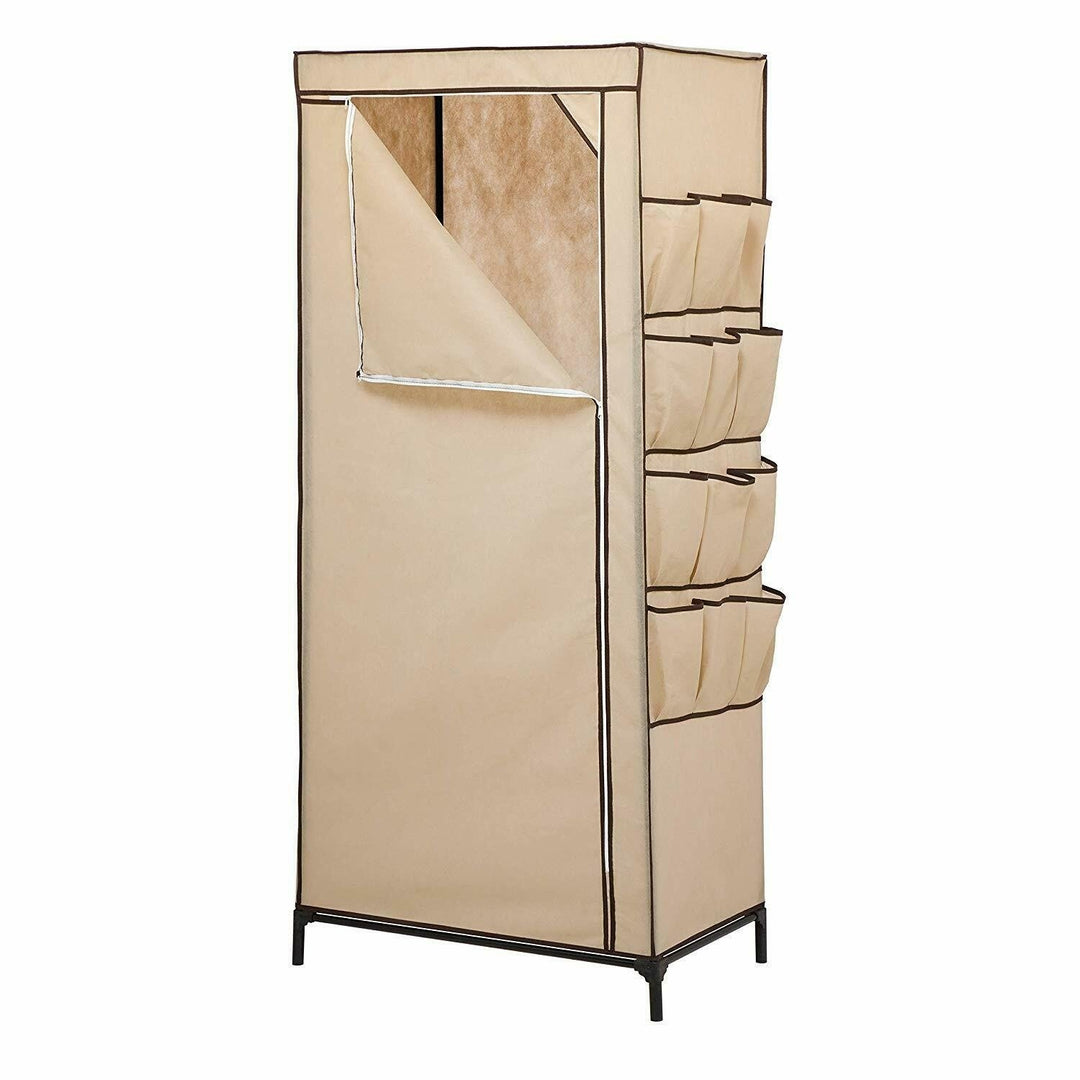 Portable Closet Garment Storage Rack Wardrobe Clothes 27-Inch Brown Cover Shoes Image 2