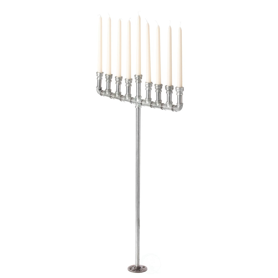 Galvanized Antique Silver Metal Pipe Hanukkah Menorah Adjustable Size 3.5" W Image 1