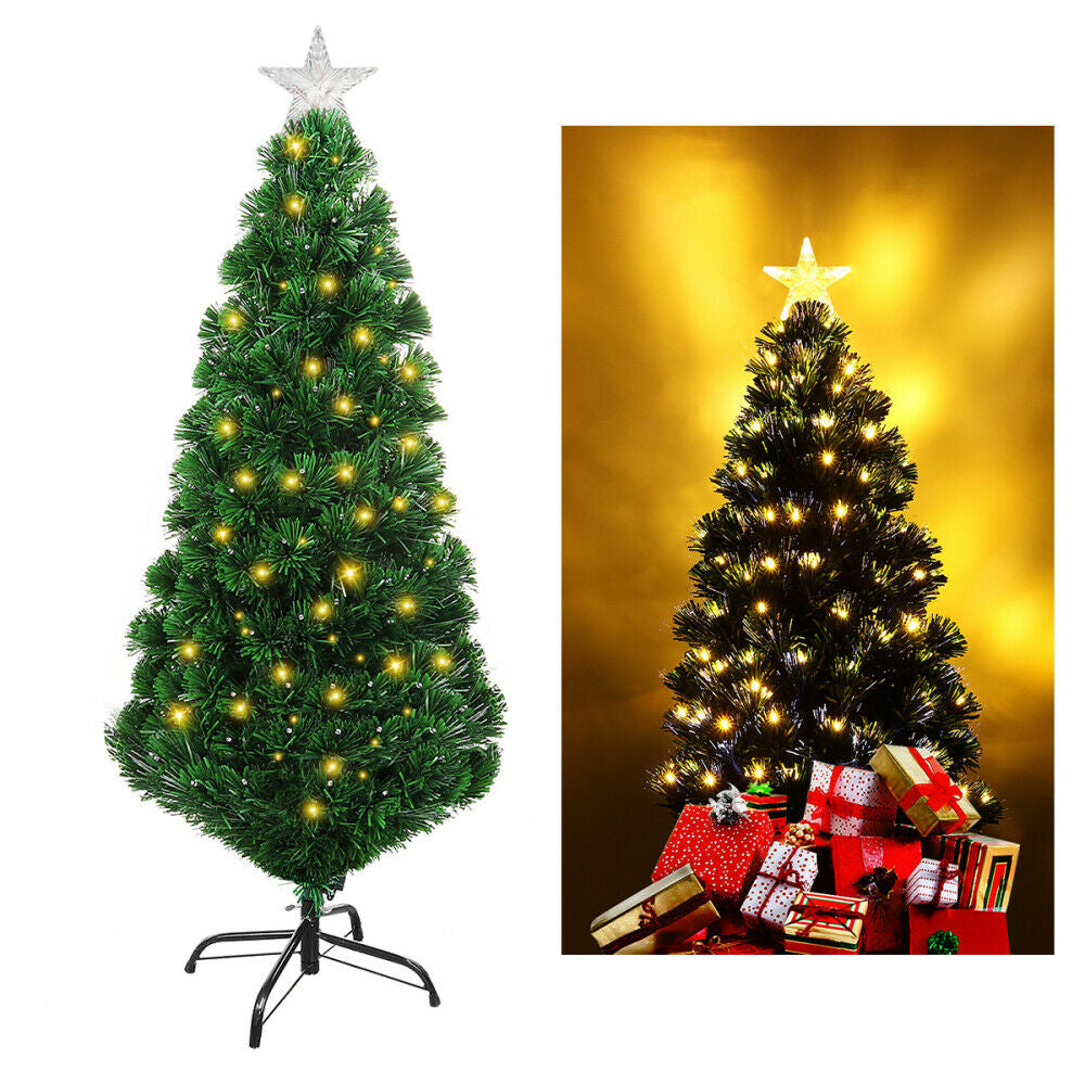 4FT LED Christmas Tree Artificial Holiday Fiber Optic Xmas PVC Trees W/ Stand Image 1