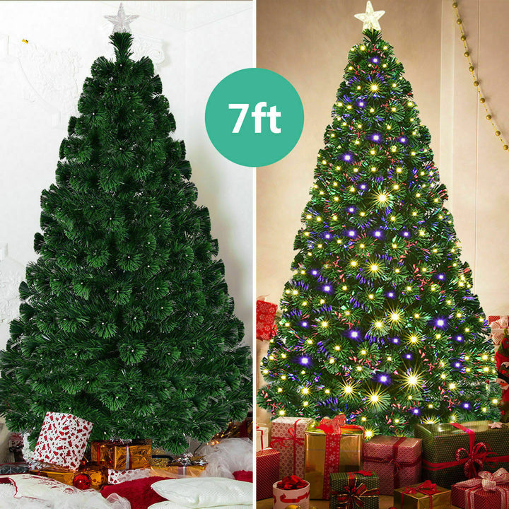 7 Pre-Lit Fiber Optic Artificial Christmas Tree w/ 280 LED Lights and Top Star Image 2