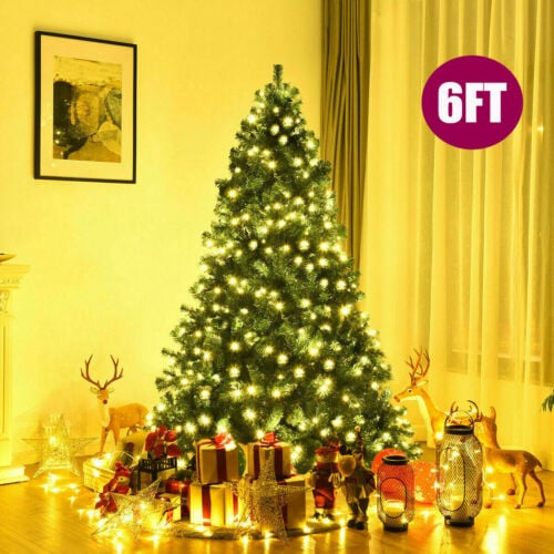 6FT Green 600 Branches Artificial Christmas Tree Xmas Decor w/200 LED Lights Image 1