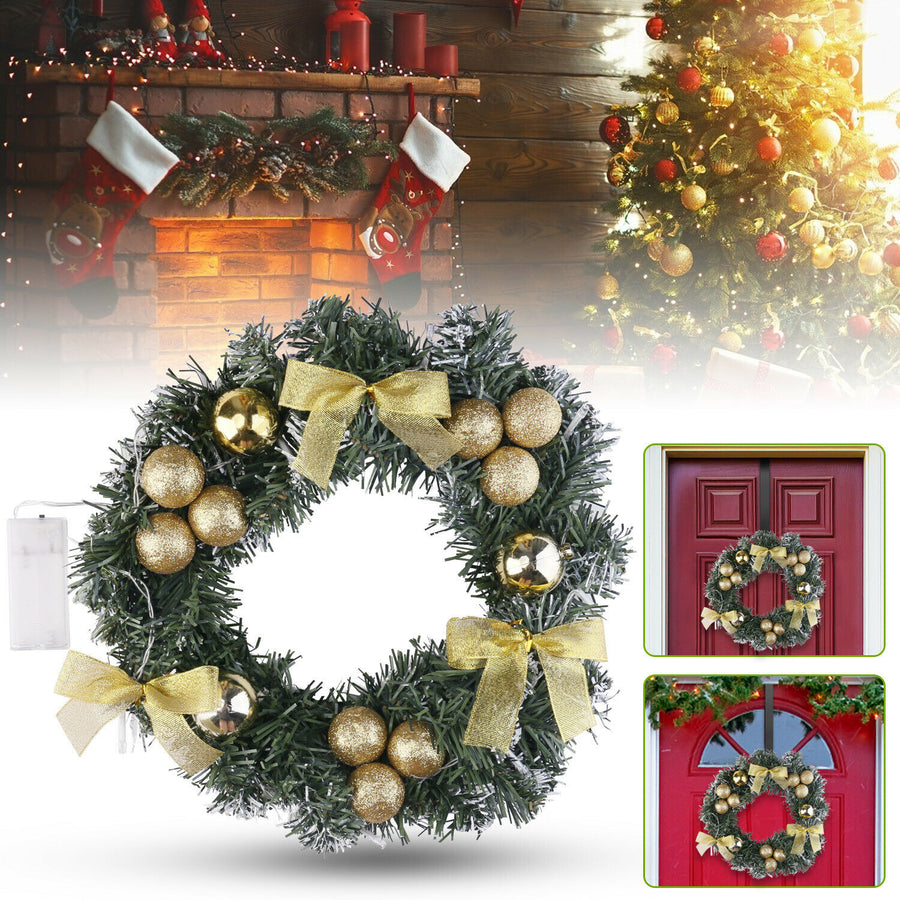 LED Light Christmas Wreath Large Front Door Wreath Garland Decorations w/ Hanger GOLD Image 1