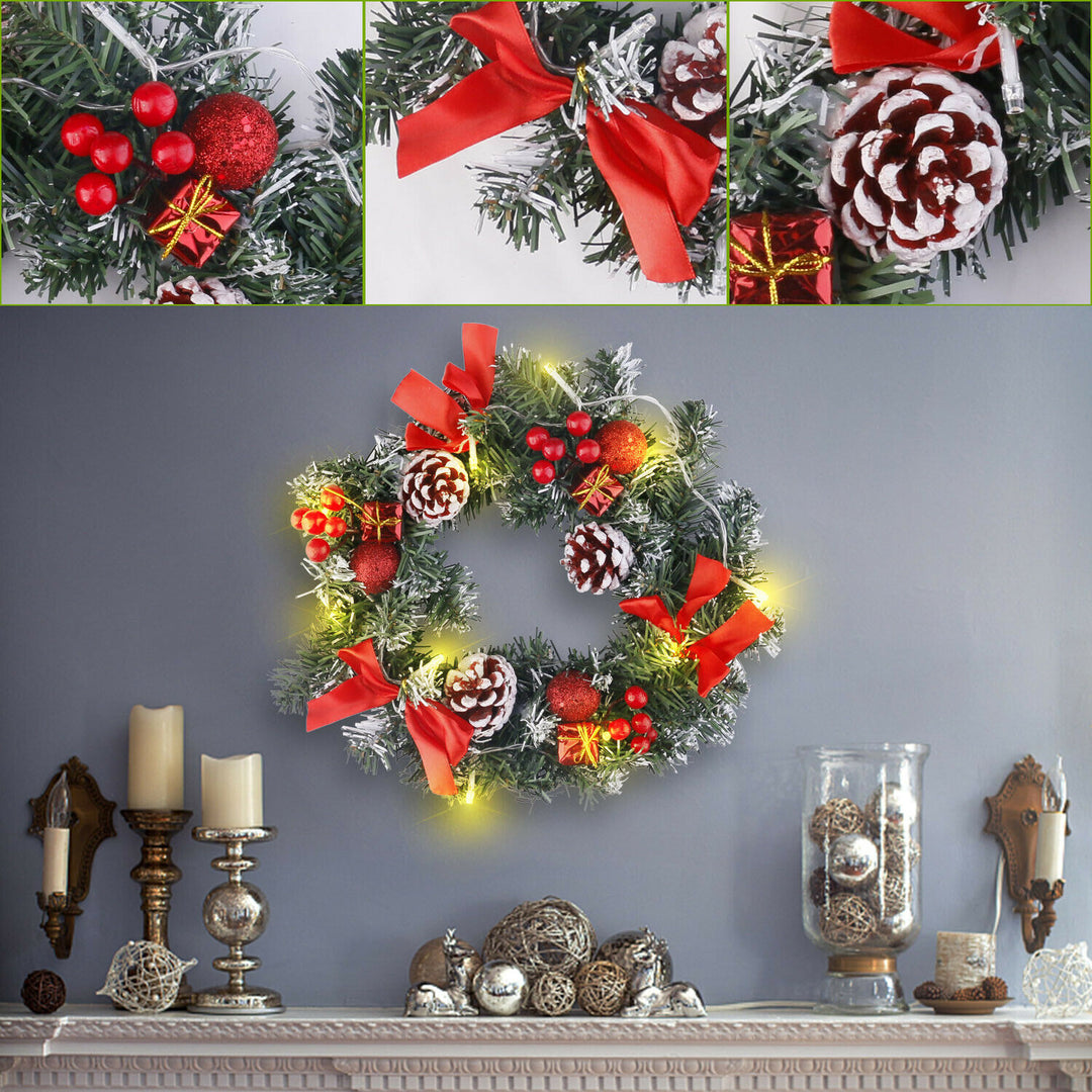 LED Light Christmas Wreath Large Front Door Wreath Garland Decorations w/ Hanger RED Image 1