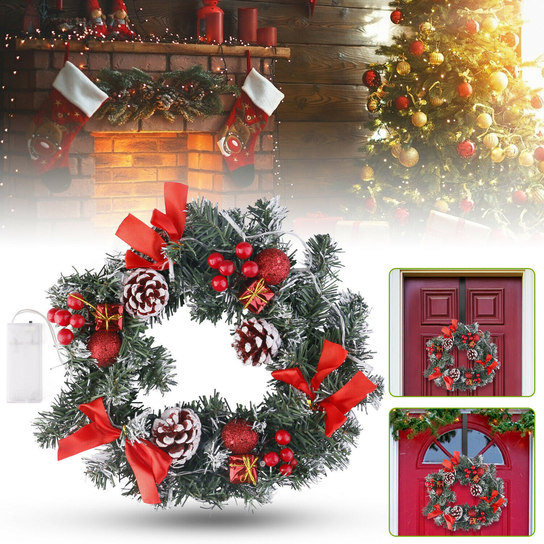 LED Light Christmas Wreath Large Front Door Wreath Garland Decorations w/ Hanger RED Image 2