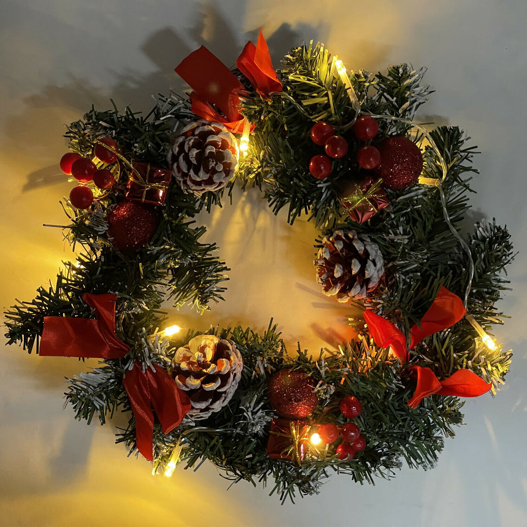 LED Light Christmas Wreath Large Front Door Wreath Garland Decorations w/ Hanger RED Image 3