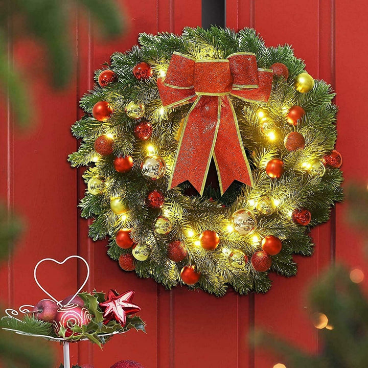 Pre-Lit Christmas Wreath Hanging Ornament Artificial Door Decoration Led 16 Inch Image 1