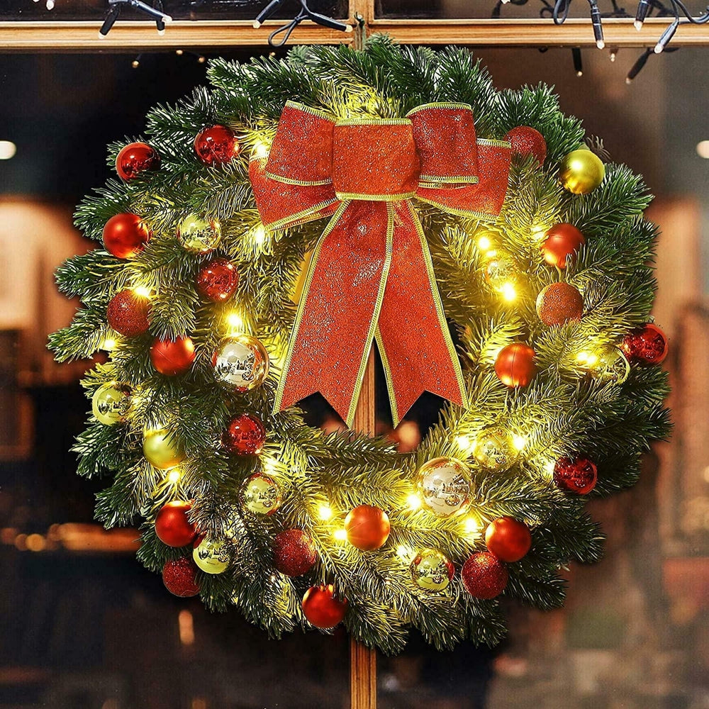 Pre-Lit Christmas Wreath Hanging Ornament Artificial Door Decoration Led 16 Inch Image 2