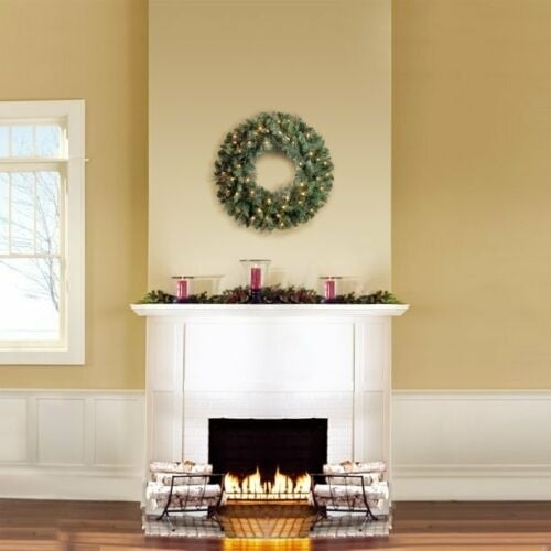 24" Pre-Lit Clear Scottsdale Pine Artificial Christmas Wreath Image 3