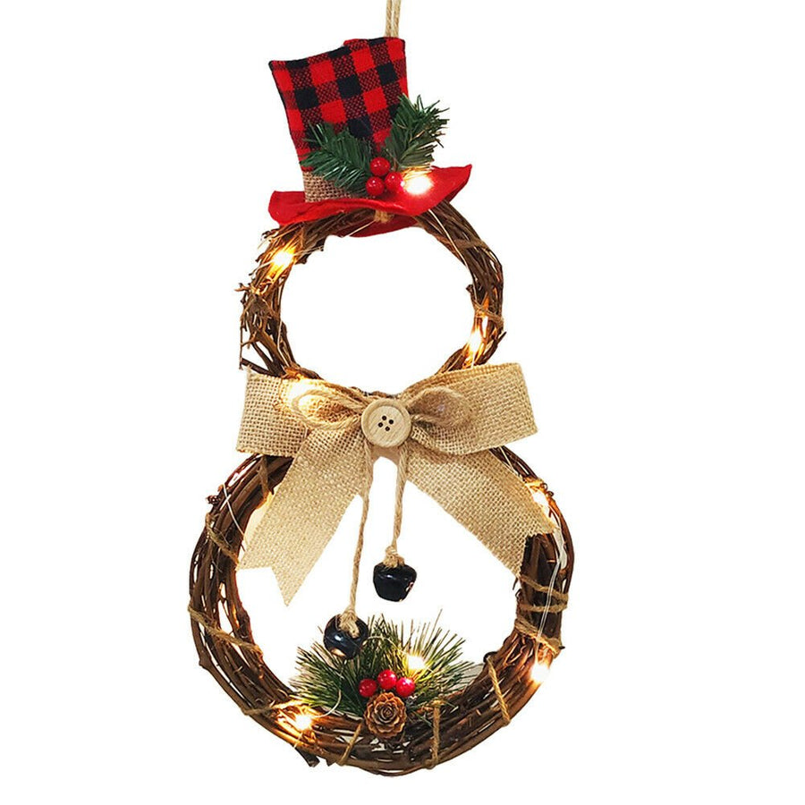 Christmas Rattan Wreath Hanging Door Wall LED Garland Ornament Party Xmas Decor Round+Bow Image 1