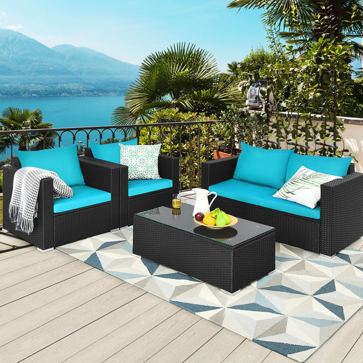 4PCS Rattan Patio Conversation Set Outdoor Furniture Set w/ Cushions Image 1