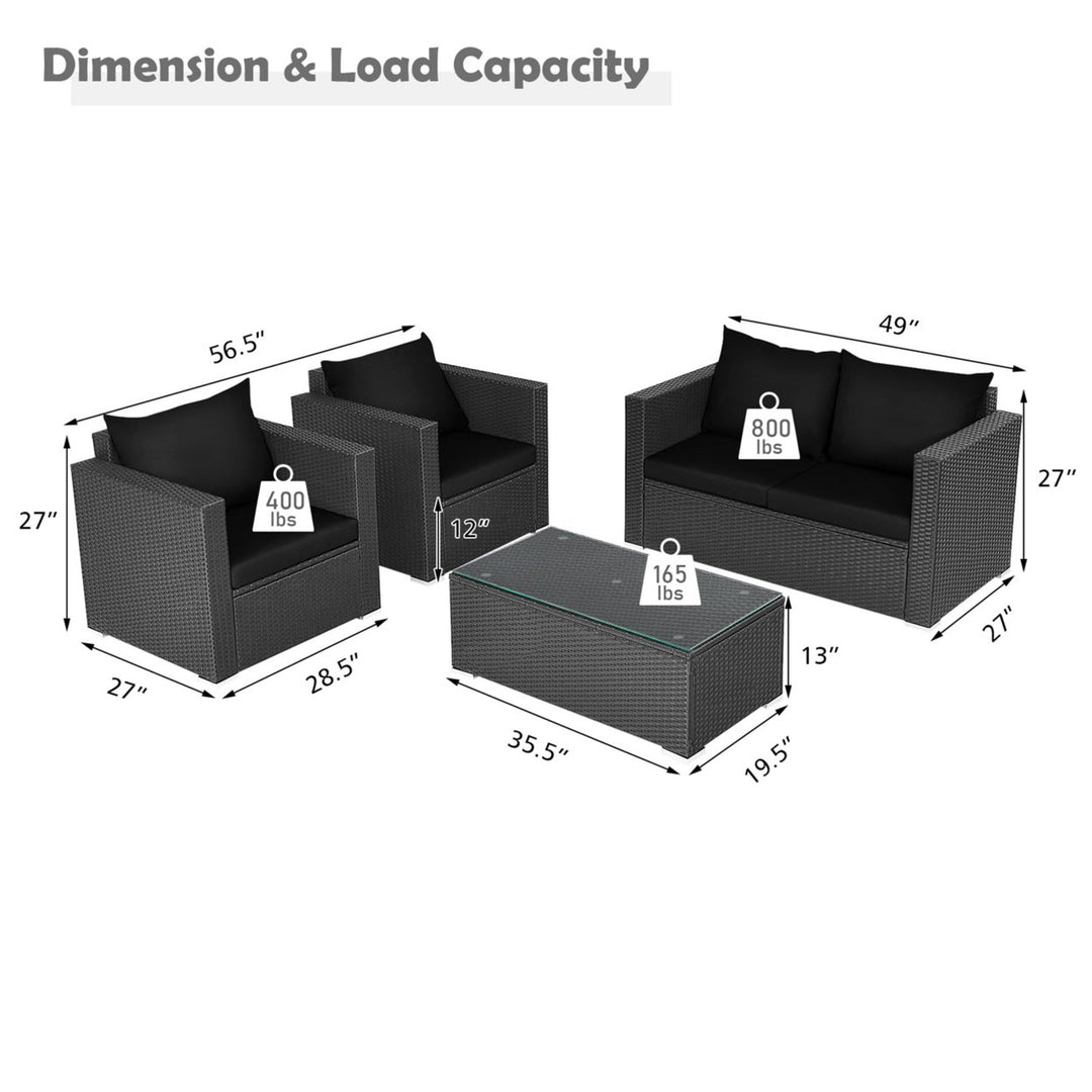 4PCS Rattan Patio Conversation Set Outdoor Furniture Set w/ Black Cushions Image 6