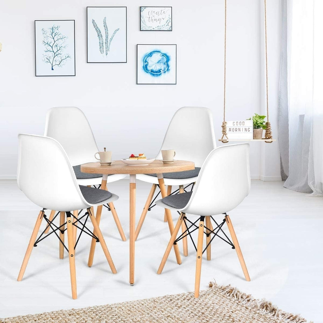 Dining Chairs with Soft Paded Cushion, Shell Plastic Chairs with Wooden Legs, Modern Style Armless Chairs 4 PC Set Image 2