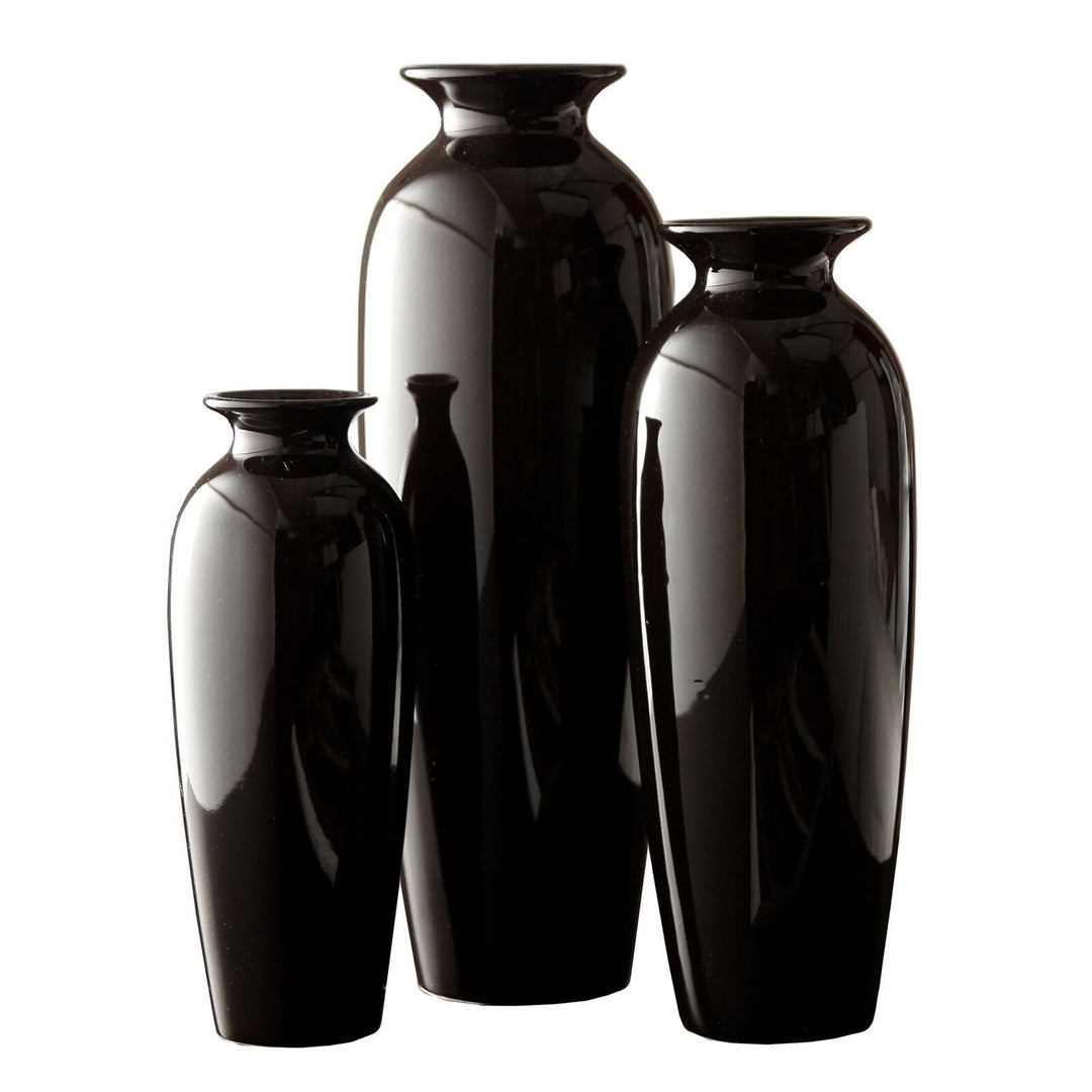 Hosley Set of 3 Black Ceramic Vases Image 1