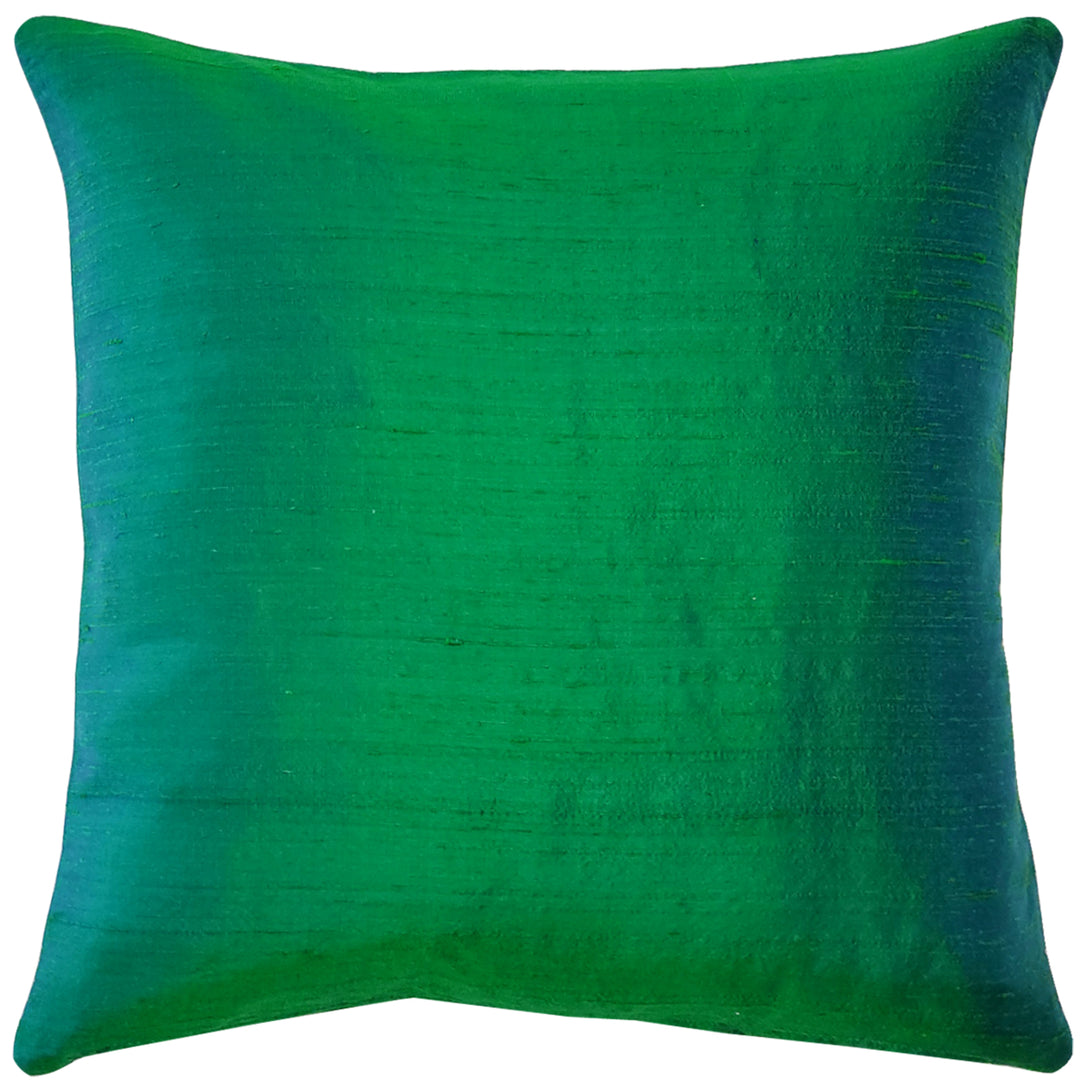 Sankara Emerald Green Silk Throw Pillow 16x16 Dupioni with Polyfill Insert Image 1