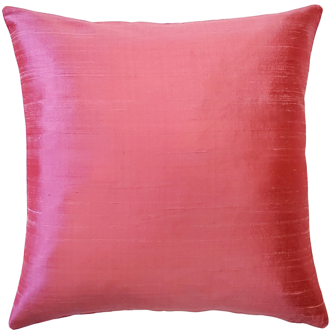 Sankara Rose Blush Silk Throw Pillow 16x16 Dupioni Silk Complete Pillow Insert Image 1