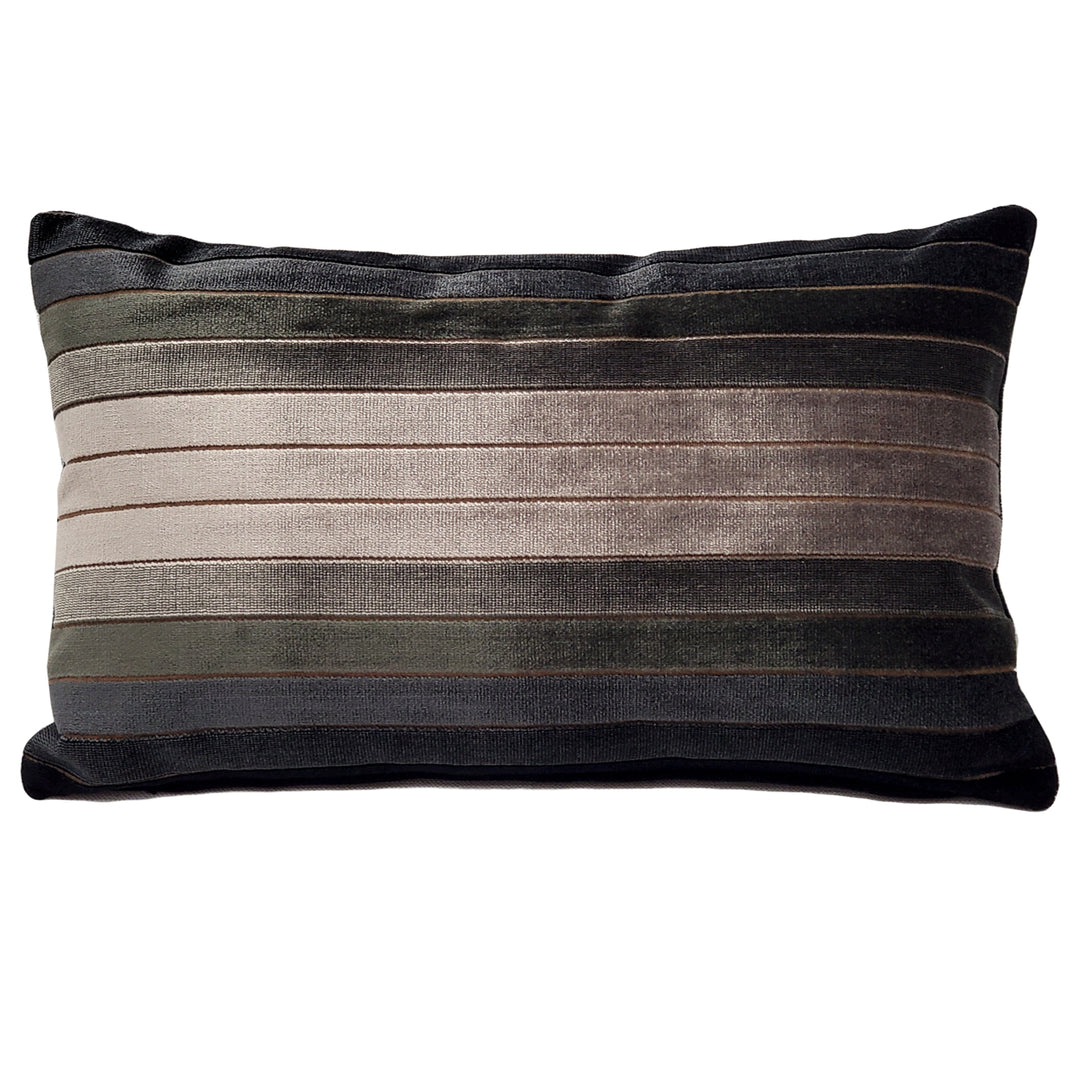 Carbon Stripes Velvet Throw Pillow 12x20 Rectangular Black Gray Olive Green Image 1