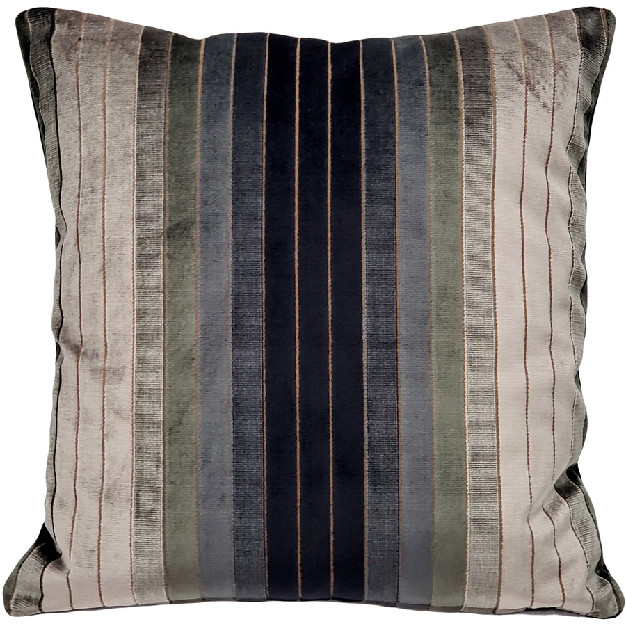 Carbon Stripes Velvet Throw Pillow 20x20 Black Taupe Olive Green Polyfill Insert Image 1