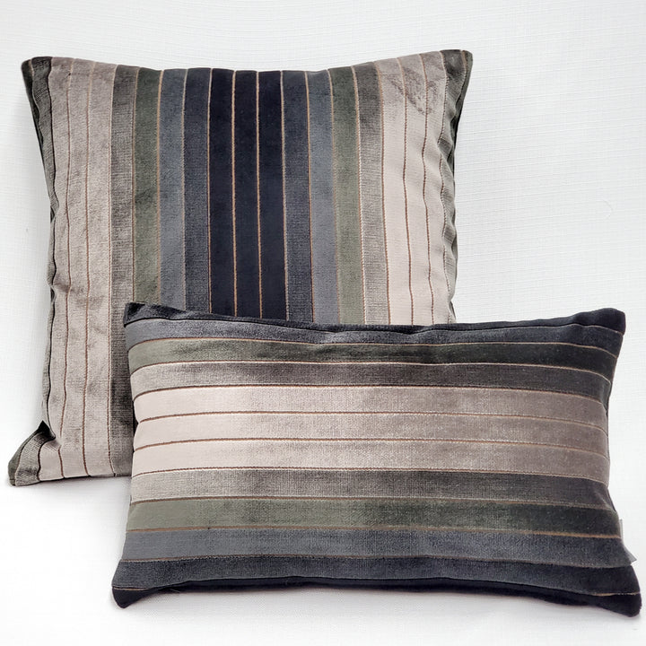 Carbon Stripes Velvet Throw Pillow 12x20 Rectangular Black Gray Olive Green Image 4