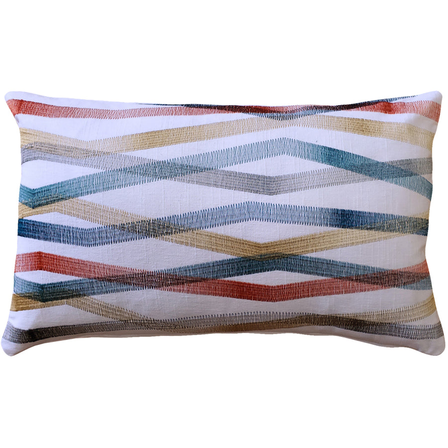 Wandering Lines Ocean Coast Throw Pillow 12x19 Rectangular Teal Gold Linen Blend Image 1