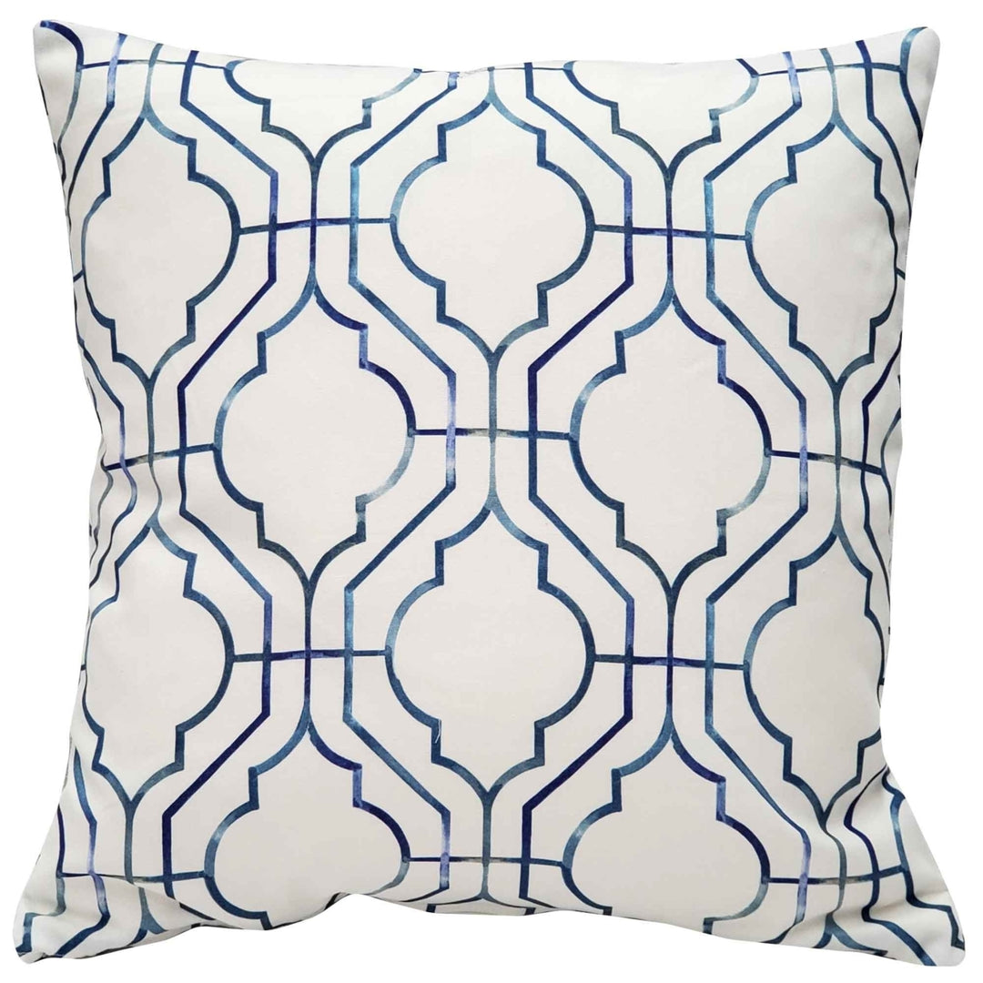 Biltmore Gate Blue Throw Pillow 20x20 Inches Cotton Lattice Pattern Polyfill Image 1