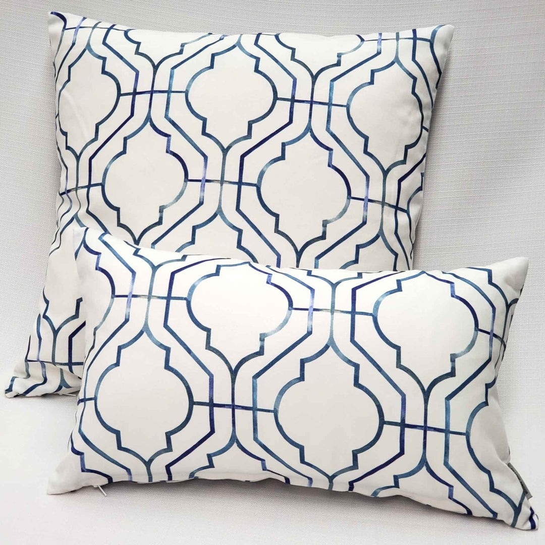 Biltmore Gate Blue Throw Pillow 20x20 Inches Cotton Lattice Pattern Polyfill Image 3