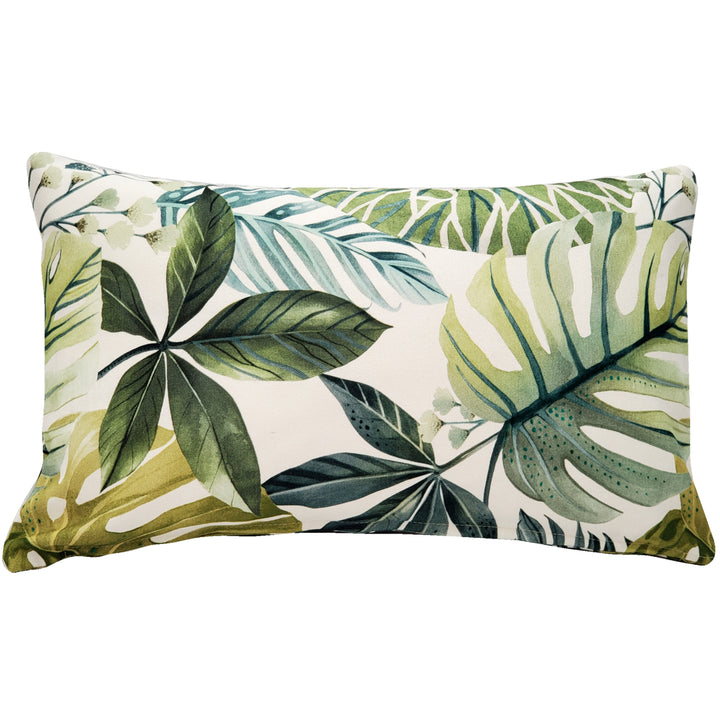 Thai Garden Green Leaf Throw Pillow 12x20 Cotton Insert Tropical Design Image 1