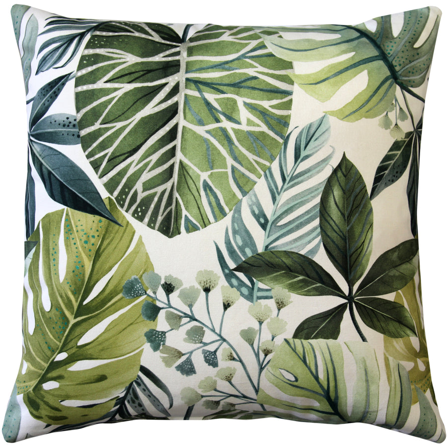Thai Garden Green Leaf Throw Pillow 20x20 Inches Square, Complete Pillow with Polyfill Pillow Insert Image 1