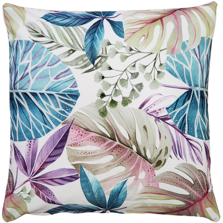 Thai Garden Blue Leaf Throw Pillow 20x20 Cotton Complete with Polyfill Insert Image 1