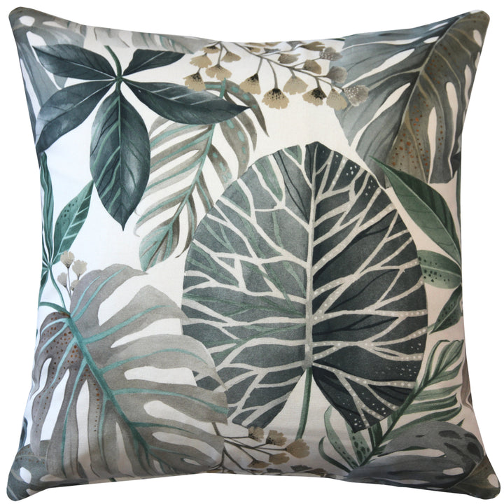 Thai Garden Gray Leaf Throw Pillow 20x20 Inches Cotton Insert Tropical Design Image 1