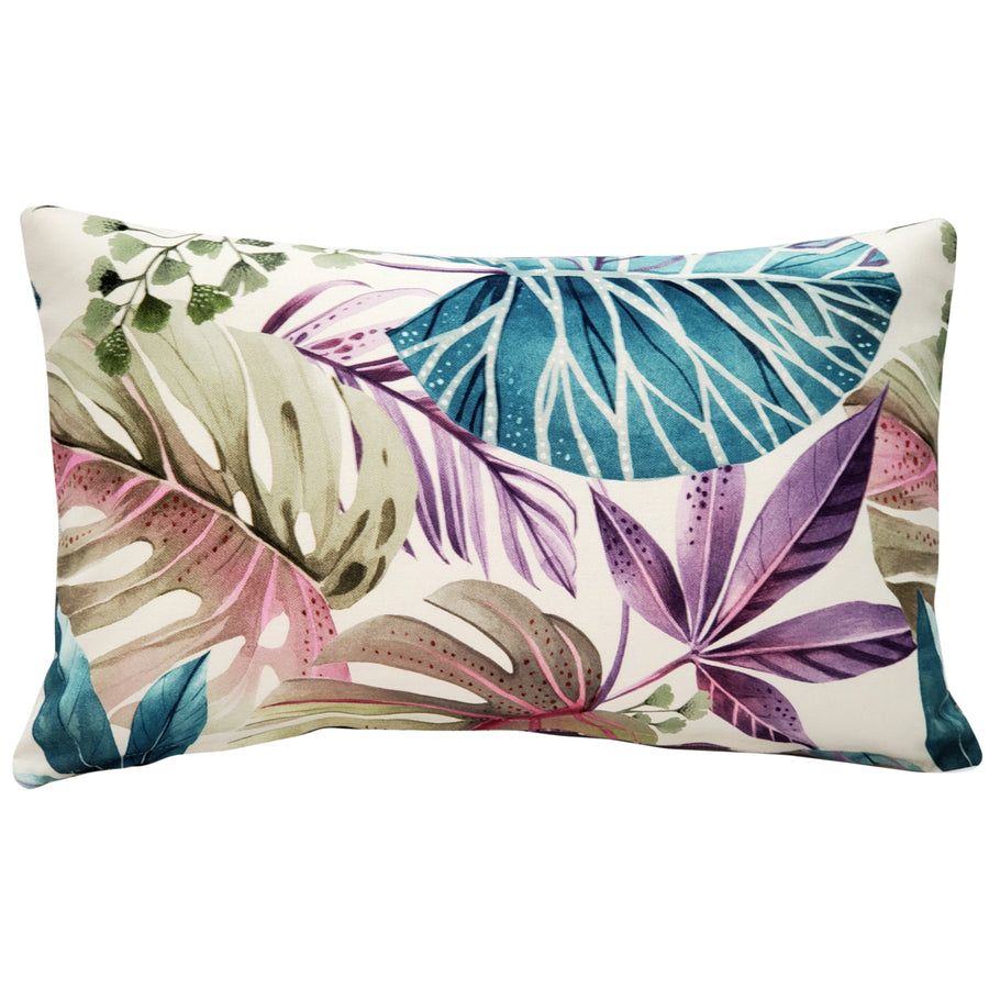 Thai Garden Blue Leaf Throw Pillow 12x20 Inches Square, Complete Pillow with Polyfill Pillow Insert Image 1