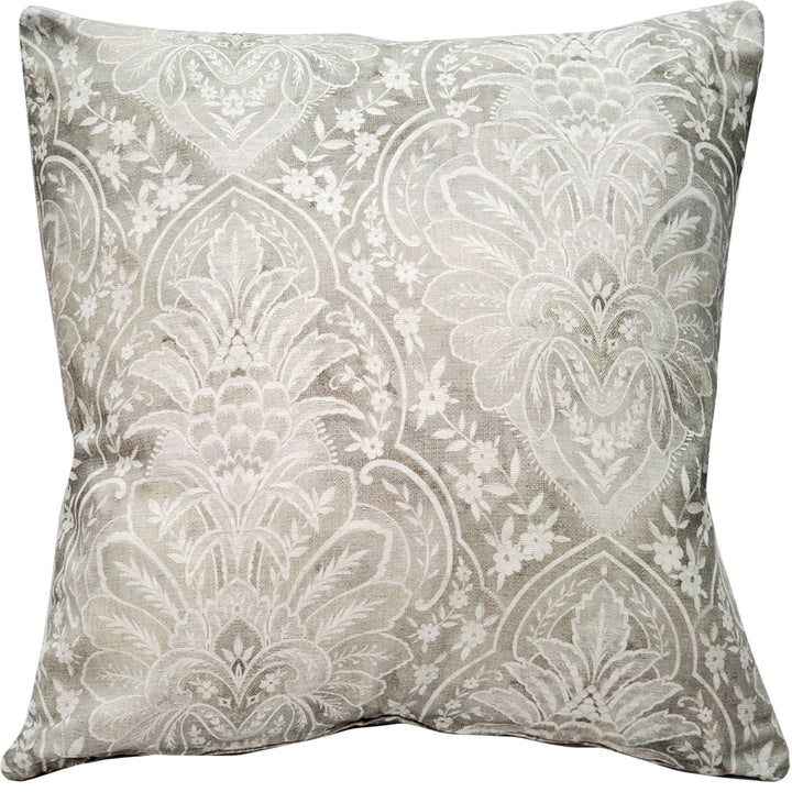 Leone Damask Throw Pillow Cloud Gray 21x21 Inches Cotton Polyfill Insert Image 1