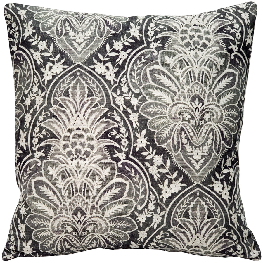 Leone Damask Dark Gray Throw Pillow 21x21 Inch Square Cotton with Polyfill Insert Image 1