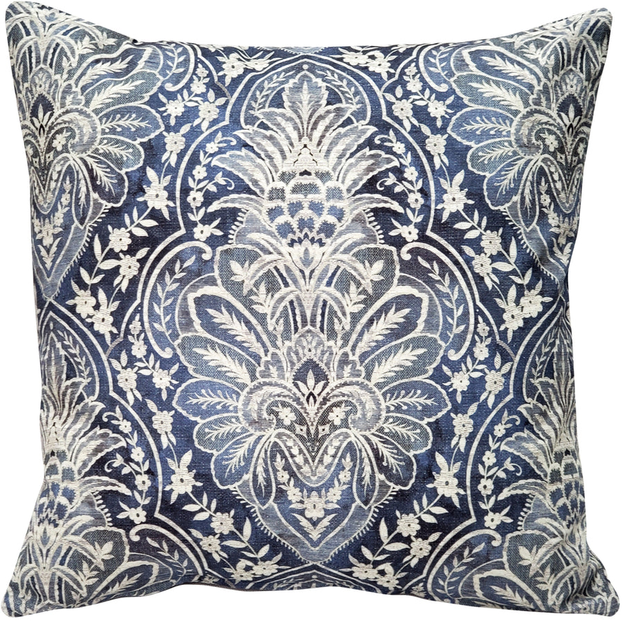 Leone Damask Denim Blue Throw Pillow 21x21 Square Cotton Polyfill Insert Image 1