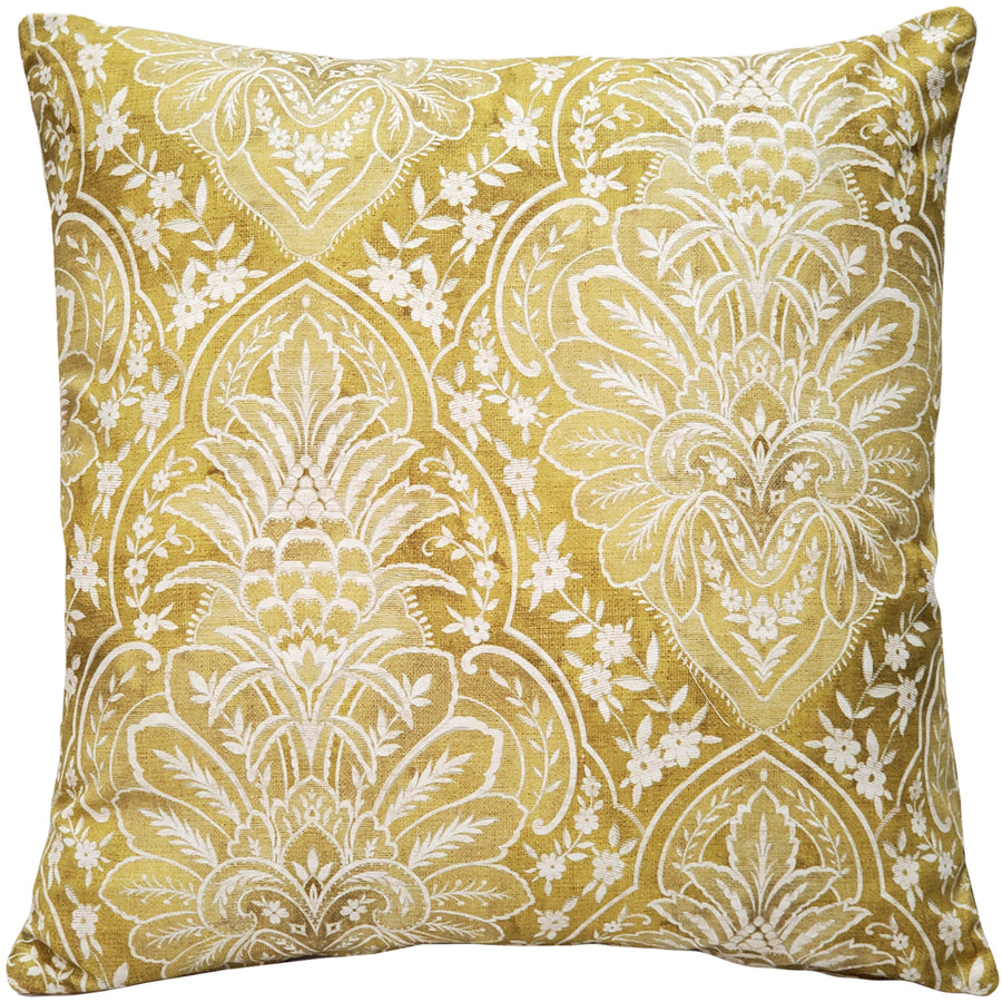 Leone Damask Throw Pillow 21x21 Dijon Yellow Cotton with Polyfill Insert Image 1