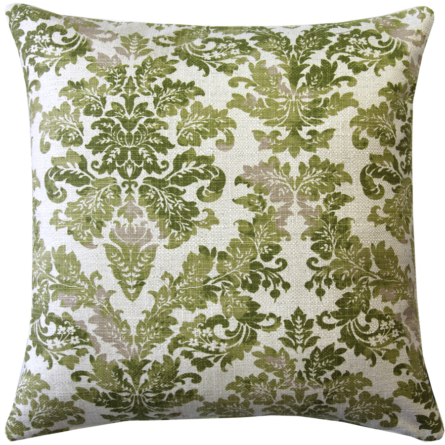 Calliope Green Damask Pattern Throw Pillow 20x20 Inches Square, Complete Pillow with Polyfill Pillow Insert Image 1