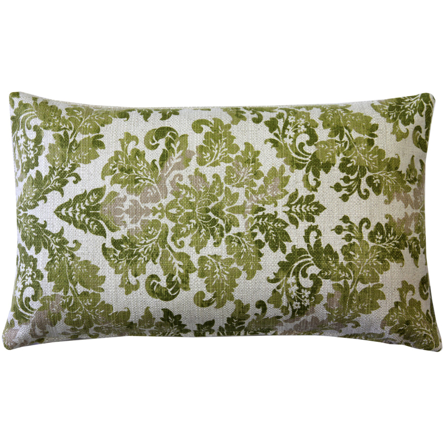 Calliope Green Damask Pattern Throw Pillow 12x20 Inches Square, Complete Pillow with Polyfill Pillow Insert Image 1