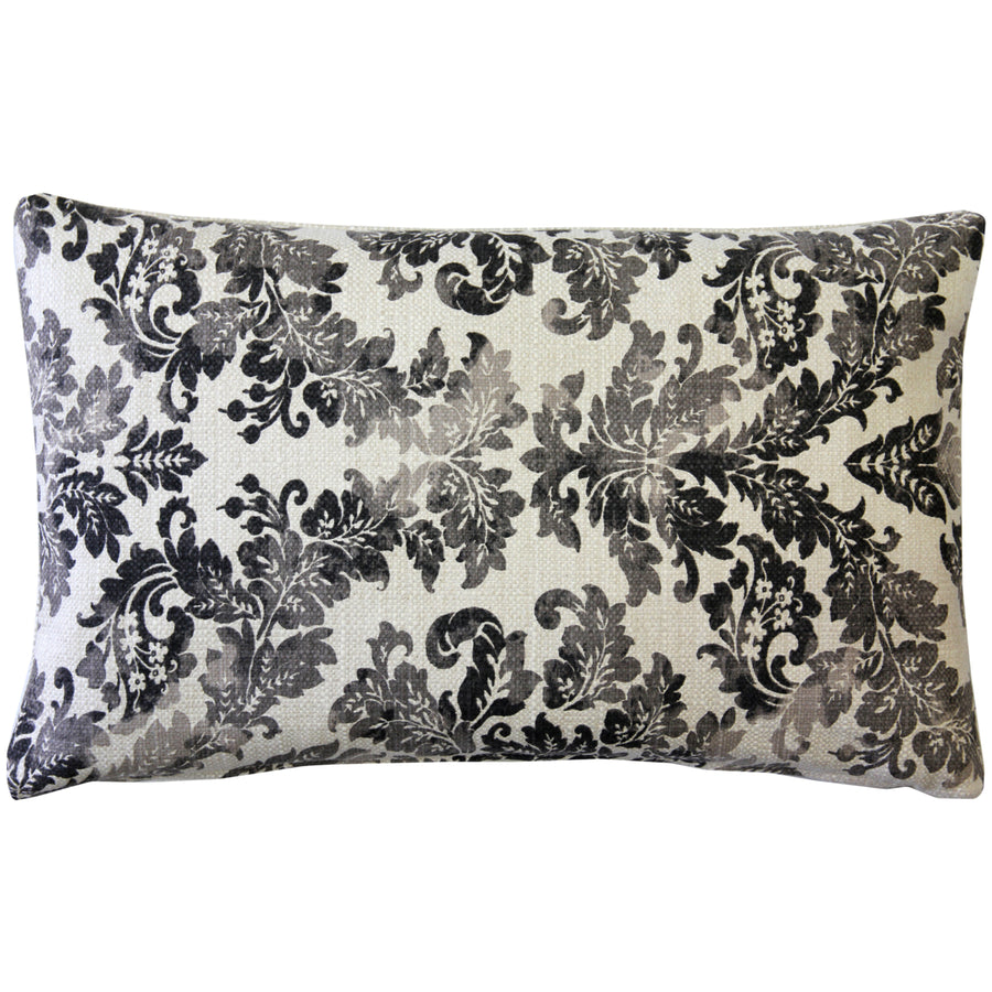 Calliope Gray Damask Pattern Throw Pillow 12x20 Inches Square, Complete Pillow with Polyfill Pillow Insert Image 1