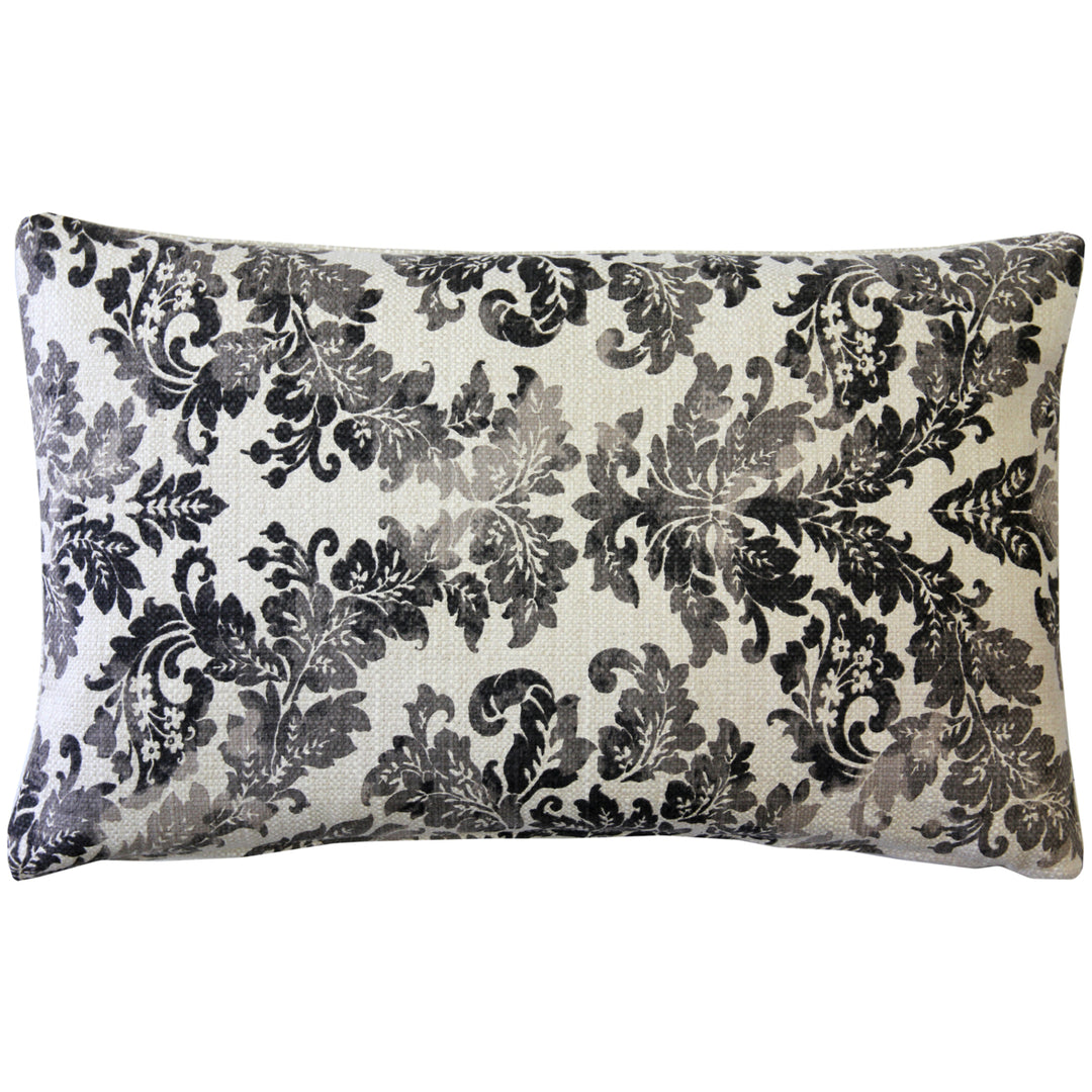 Calliope Gray Damask Throw Pillow 12x20 Rectangular Cotton Linen Blend Insert Image 1