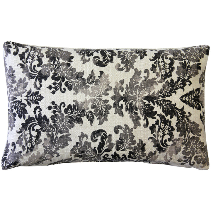 Calliope Gray Damask Throw Pillow 12x20 Rectangular Cotton Linen Blend Insert Image 1