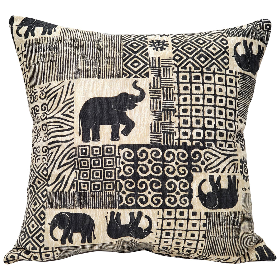 Zakouma Elephant Throw Pillow 20x20 Inches Black Cream Cotton Polyester Polyfill Image 1