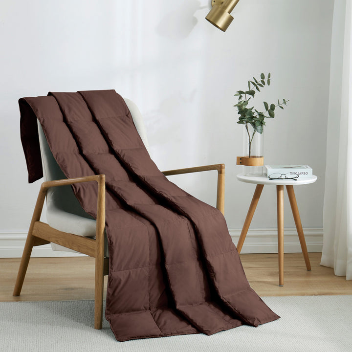 Natural Down Blanket Filled with UltraFeather and Down, Throw Blanket (50" x 70") Sewn Through Box Design Image 3