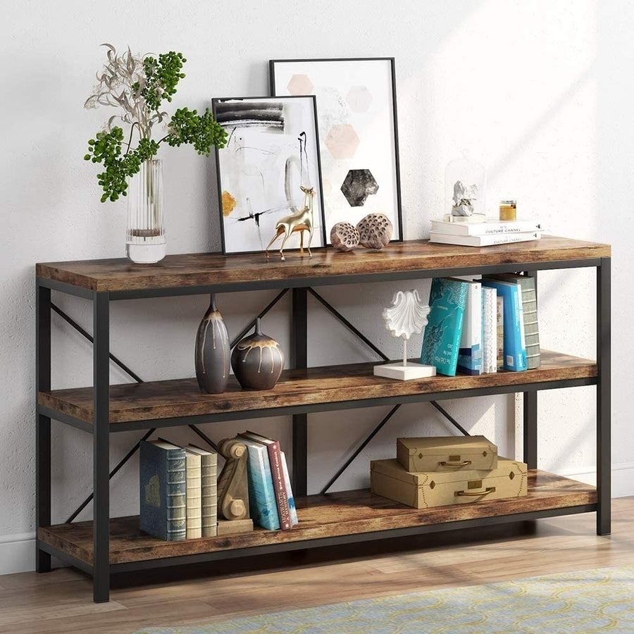 Tribesigns 55 Inch Sofa Table Storage Shelves TV Stand Console Rustic Black Image 1