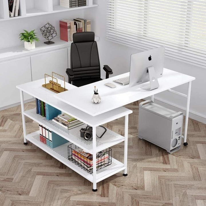 Tribesigns L-Shaped Desk with Storage Shelves Rotating Modern Computer Table Black Image 1