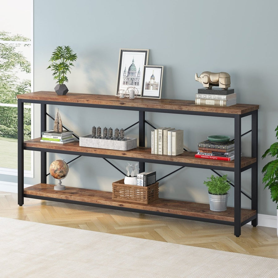 Tribesigns Sofa Table 70.8 Inch Extra Long Rustic Console 3 Tier Storage Shelves Image 1