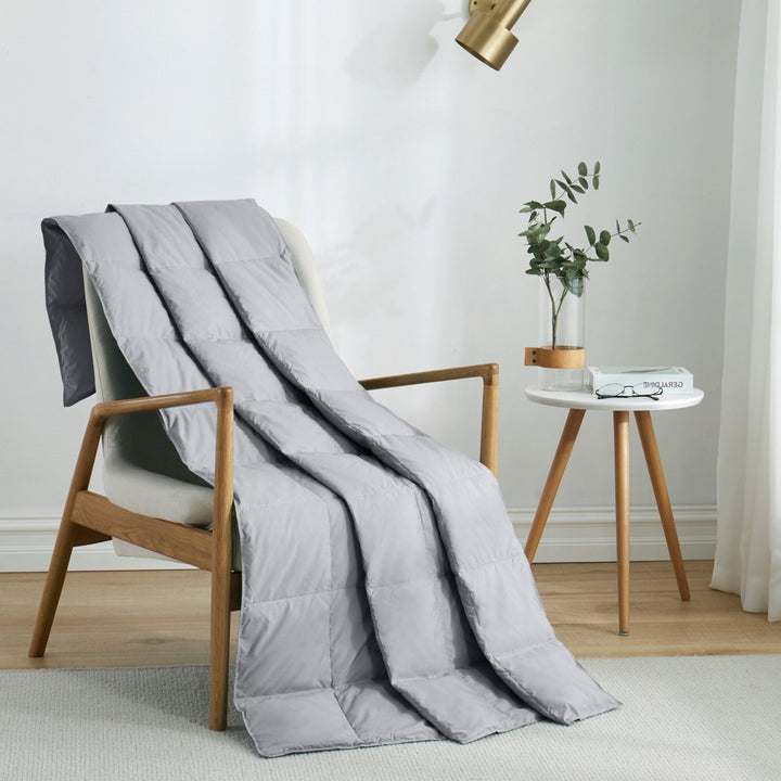 Natural Down Blanket Filled with UltraFeather and Down, Throw Blanket (50" x 70") Sewn Through Box Design Image 1